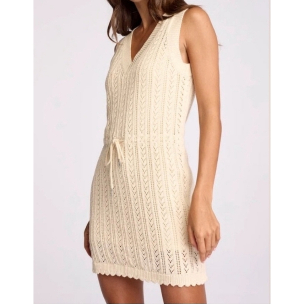 NEW Sundays Tatum Natural Cream Crochet Knit Cover Up Mini Dress Size XS